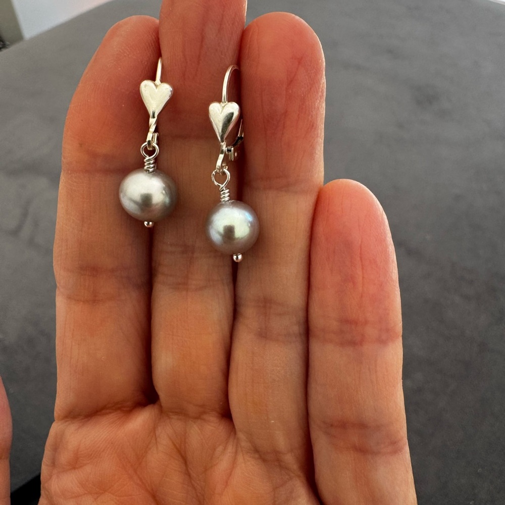 Elegant Silver Blue Pearl Drop Earrings